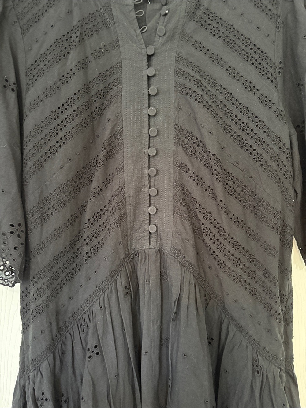 Madewell Eyelet Flutter Sleeve Mini Dress Jet Black Pockets - 4 NWT 100% Cotton - Picture 5 of 10